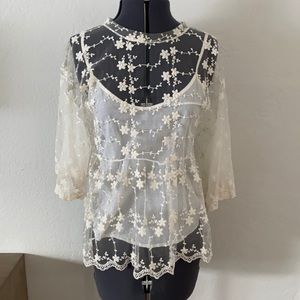 Zara basic floral embroidery top with lining